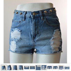 High Rise Studded Frayed Ripped Jeans  Shorts Hotpants Women sz 25 Forever 21